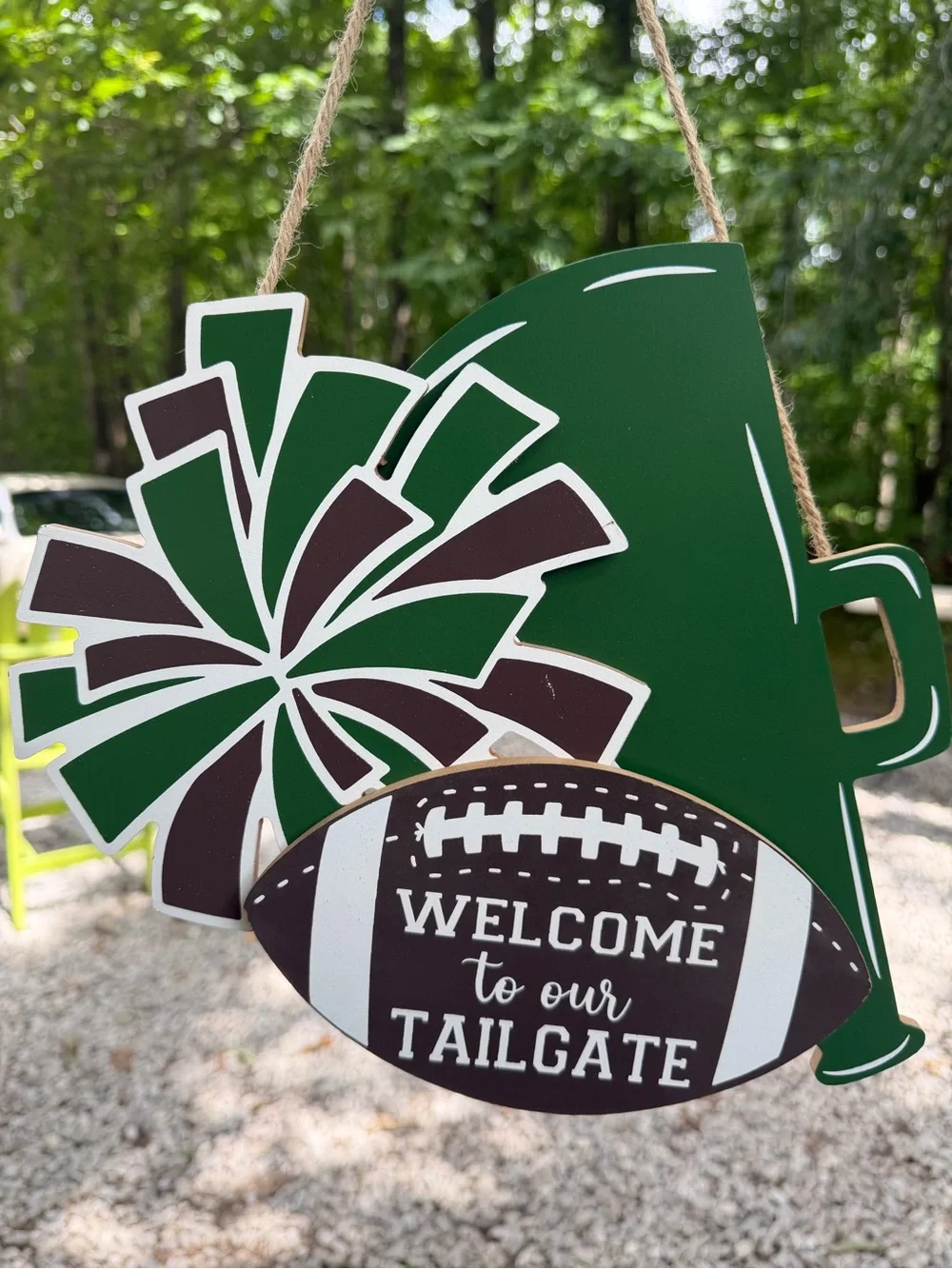 Welcome to Our Tailgate Green & Brown Football Door Hanger